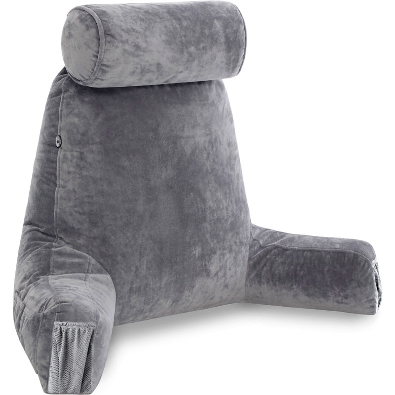 Medium Dark Grey Memory Foam Reading Pillow with Arms and Removable Cover