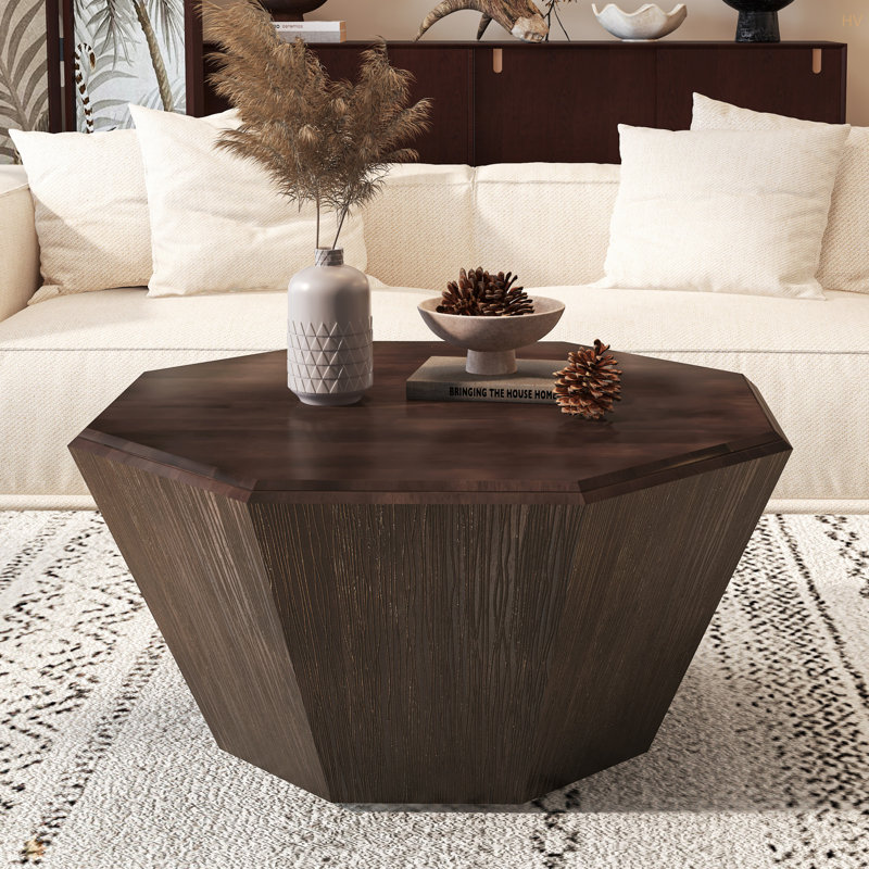 Table basse 31,5 "octogonale en bois d'hévéa, table basse, chambre à coucher de salon, Noyer