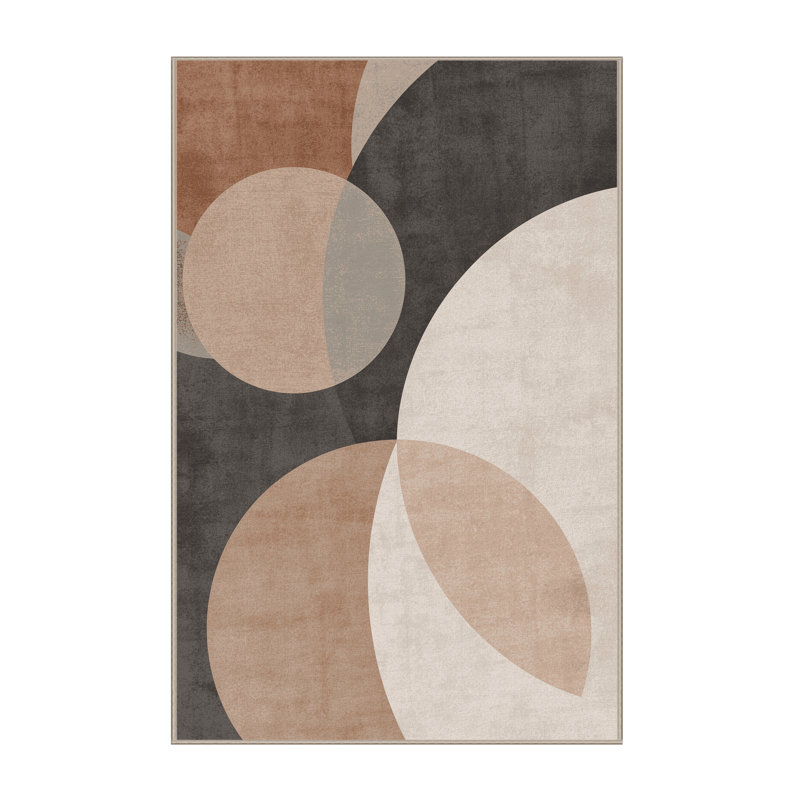 Tapis minimaliste Yonkers lavable à la machine en brun - reliure beige, 6 X 9