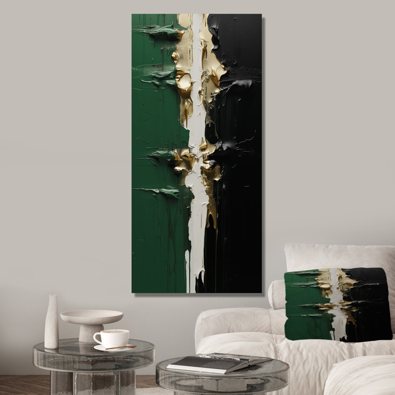 Encre dorée et encre noire II - peinture abstraite, art mural, Toile tendue, H 60 po x l 28 po x P 1,5 po