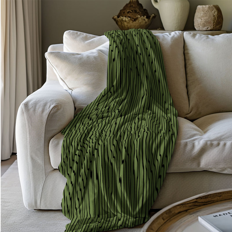 Olive noire moderne - couverture sherpa de qualité supérieure 1 pièce, Grand lit