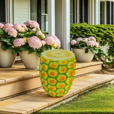 14" Oversized Pineapple Shaped Resin Stool, Side Table, Plant Stand, Innovative Multi-Use Decorative Furniture For Home Decor, Garden Decor, Patio, Balcony, Indoor & Outdoor Decoration