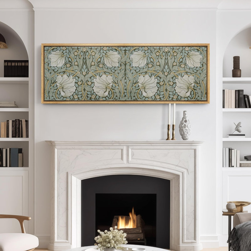 Green Abstract Floral Botanical Pattern Art Nouveau William Morris Framed Canvas Extra Large Print, 20" H x 60" W, Natural