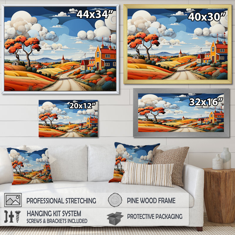 De Stijl Style County Side II - campagne, reproduction d'art sur toile, H 12 po x l 20 po x P 1 po, Cadre flottant noir