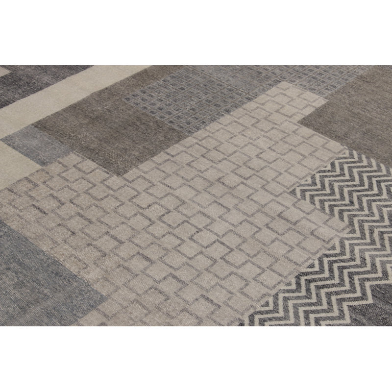 Distressed Homage Hand Knotted Wool Geometric Area Rug, Runner 3' x 8'
