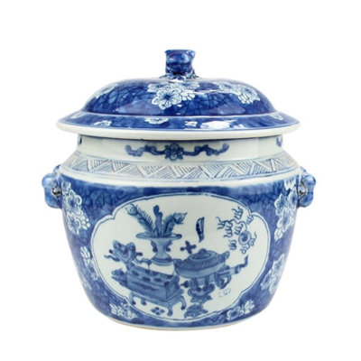 Chinoiserie Covered Jar With Foo Dog Lid