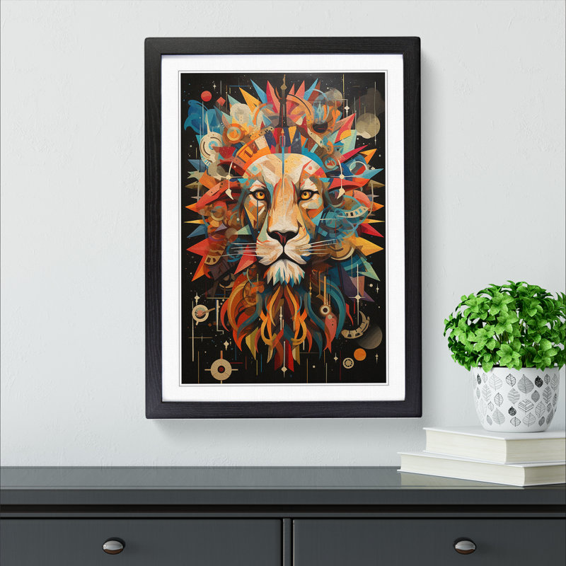 Leo Zodiac Dadaism No.2 - Single Picture Frame Print on Wood, 64cm H x 46cm W x 2cm D, Black Framed