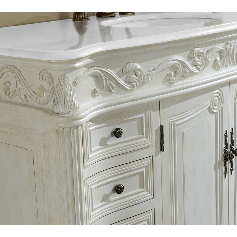Aurillac 48'' Single Bathroom Vanity with Top, Antique White, Pure White