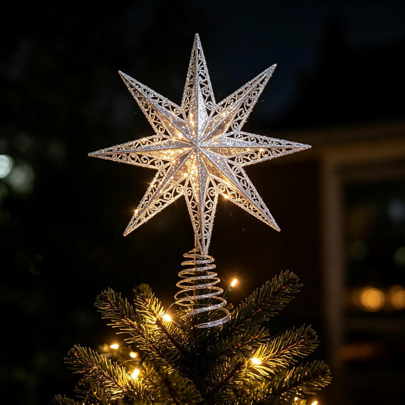 Décoration pour sommet d'arbre de Noël argenté creux, décor en métal réfléchissant