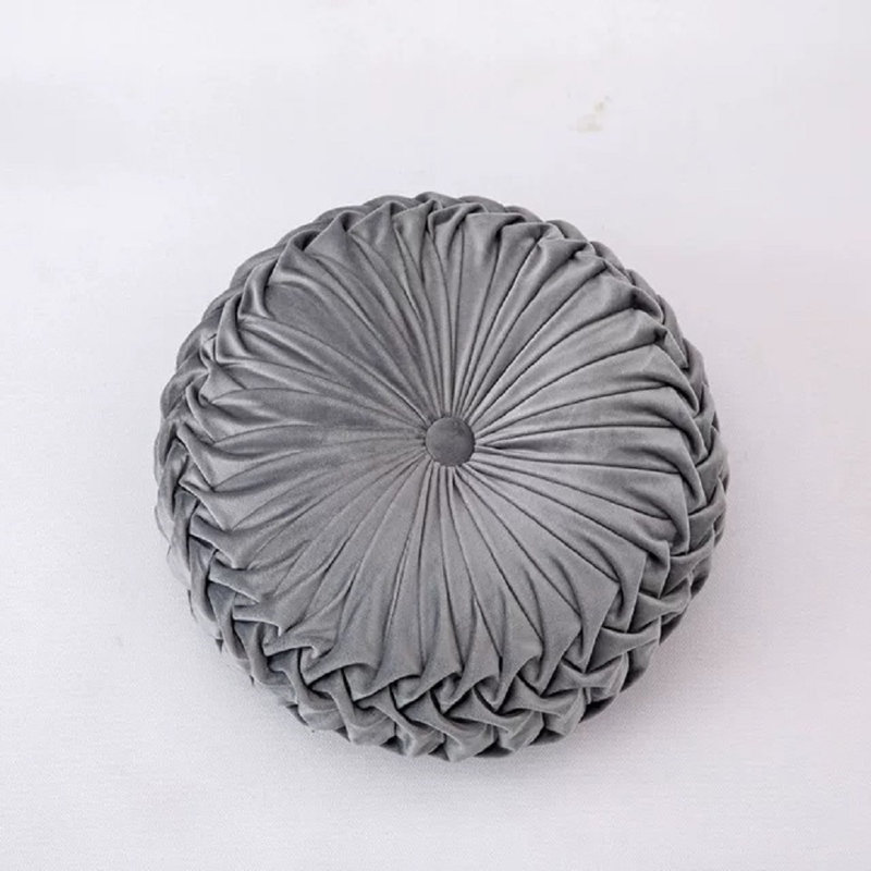 Housse de coussin ronde en velours, H 4 po x l 14 po, Gris argenté