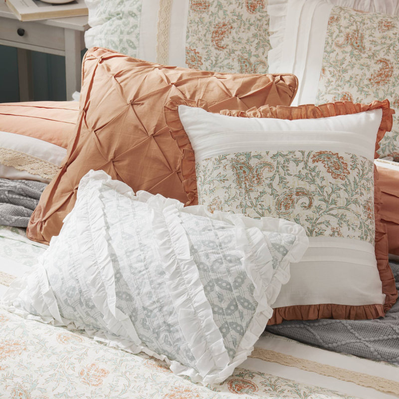 Ensemble d'édredon en percale de coton 9 pièces Dawn, Édredon très grand lit californien + 8 pièces s, Corail