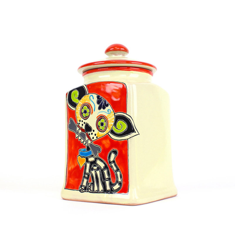 Pot à friandises en céramique Muertos Doggie, Rouge, 4 lb