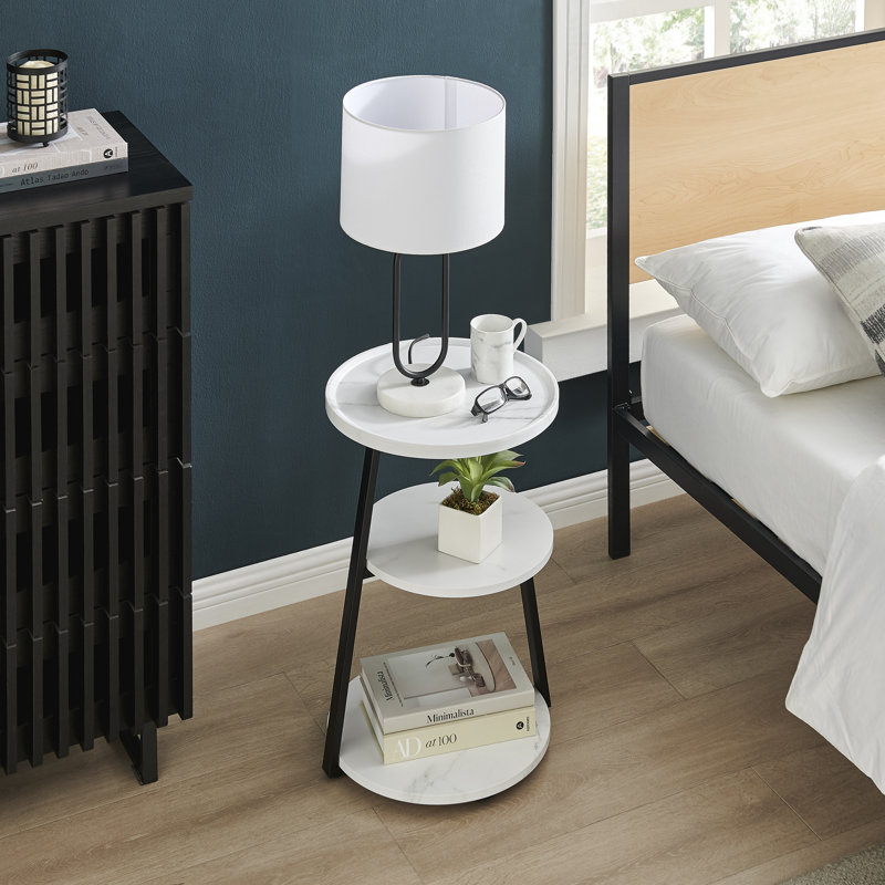 Skylar White Marble and Black Metal 3-Tier Round Accent Table