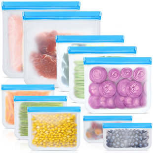 Paquet de 10 sacs de rangement en silicone réutilisables résistants aux fuites - bleu