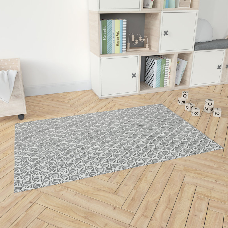 Rolling Waves Kids Play Mat, Rectangle 5' x 7', Ivory/Charcoal