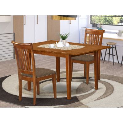 L'ensemble de table de cuisine 3 pièces contient une table de salle à manger rectangulaire avec rallonge papillon et 2 chaises en tissu lin, brun selle