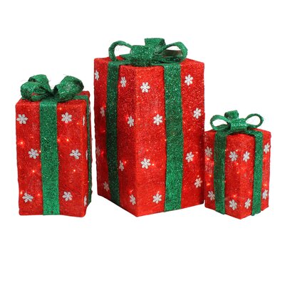 Set of 3 Lighted Tall Red Gift Boxes with Green Bows Christmas Outdoor Decorations 18 -  Northlight Seasonal, NORTHLIGHT Y76260