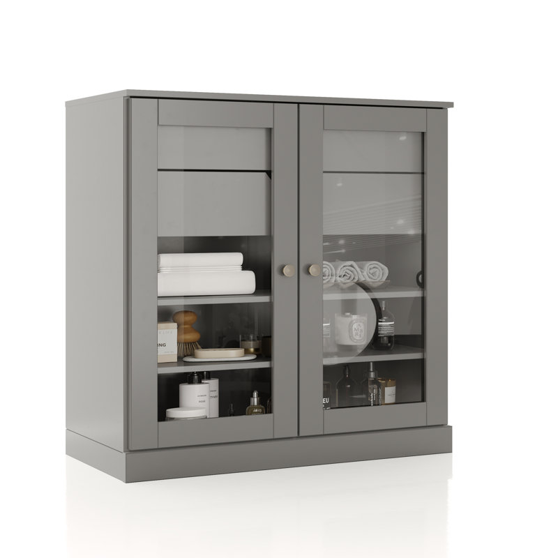 Palace Imports 100% Solid Wood Bathroom Storage Cabinet, Clear Glass Doors, 2 Drawers, Adjustable Shelves, 32" Wide, 35.75" Tall