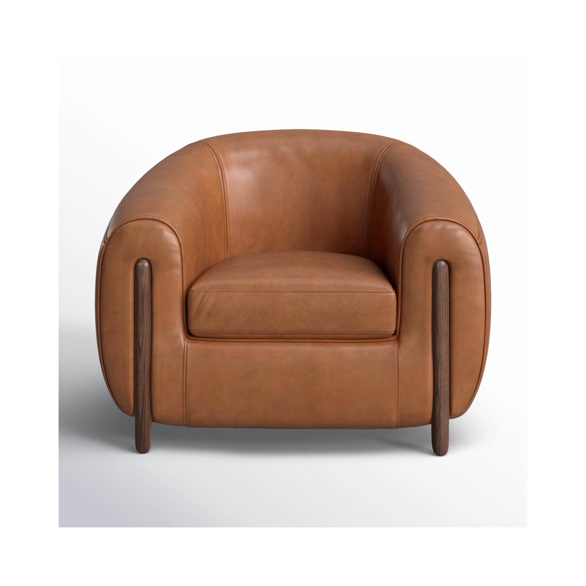 Bruno Genuine Leather Barrel Chair, Valencia Camel Leather