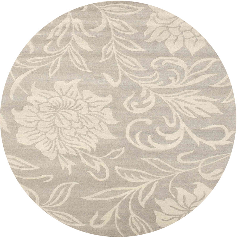Tapis contemporain gris, Rond 8 pi