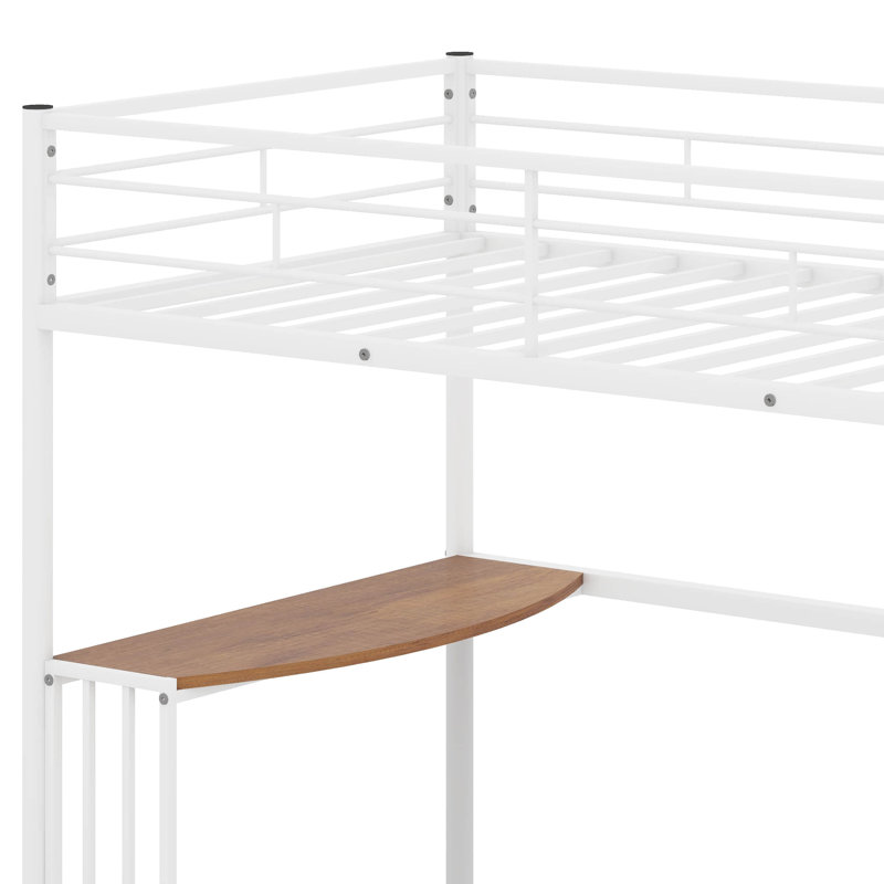 Twin Metal Loft Bed With Desk, Ladder And Guardrails, White
