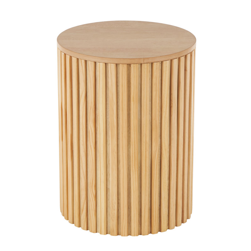 Cole And Grey Wood Handmade Ribbed Side End Accent Table With Slatted Base, Brown