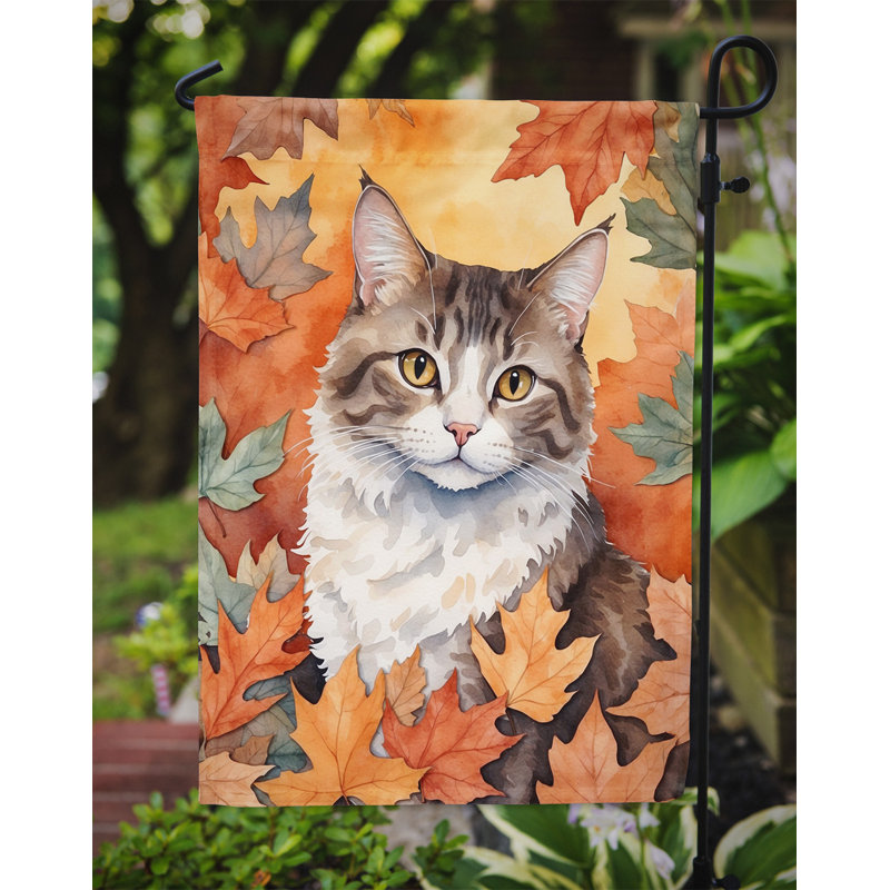 Chat en feuilles d'automne drapeau de jardin, Jaune La Perm