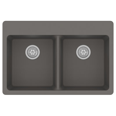 Dual Mount Granite Composite 33 in. L x 22 in. L x 9.5 in. 0-5 Faucet Holes Double Equal Bowl Kitchen Sink in Black
