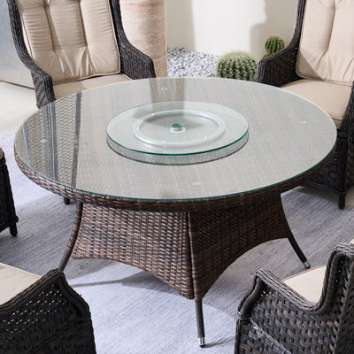 Aalayna Round Glass Outdoor with Umbrella Hole Dining Table - 135 cm W 135 cm D
