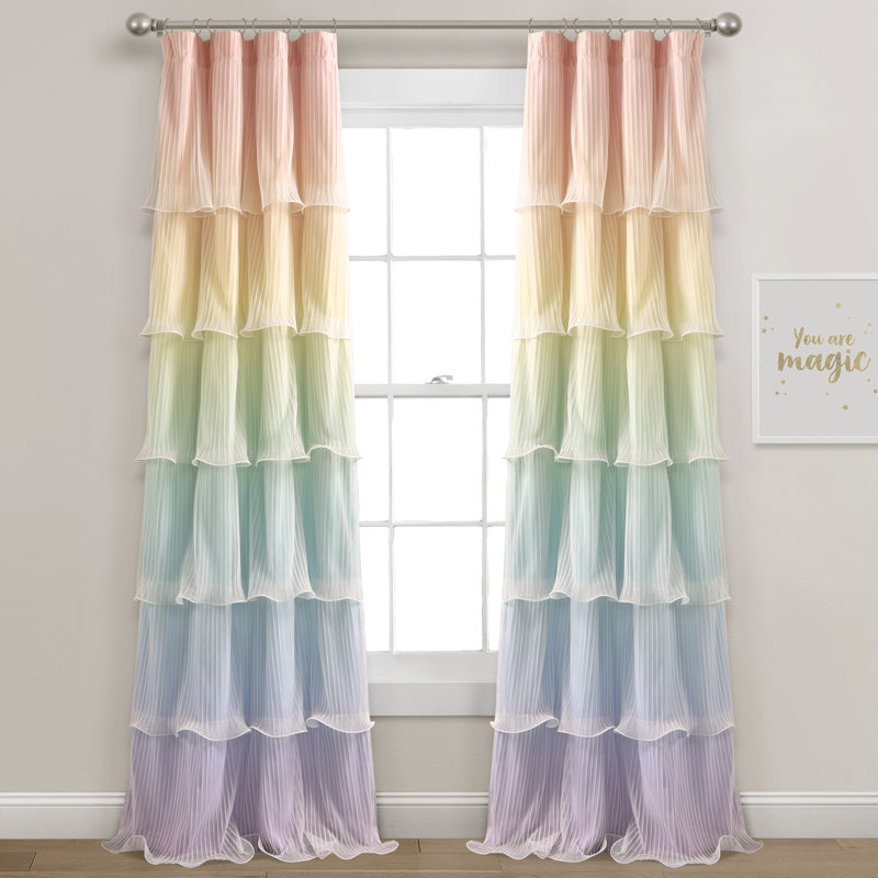 Lush Decor Rainbow Ombre Nerina Ruffled Room Darkening Curtain Panels Pair Drapes (Set of 2), 36" W x 84" L