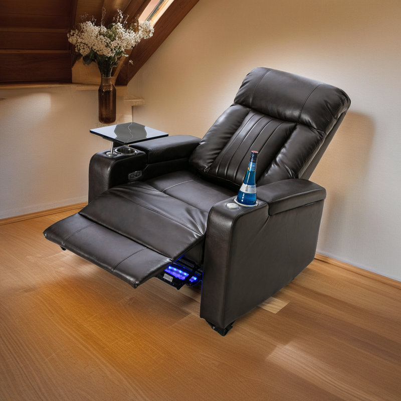 Fauteuil inclinable électrique pivotant à 330 ° - Inclinaison électrique à 160 ° - Chargeur USB caché - Plateau à 360 ° - Cuir végétalien - Éclairage ambiant?