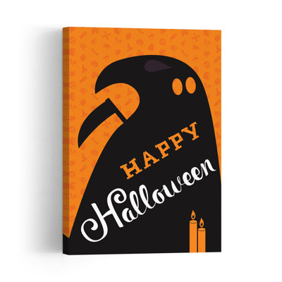Happy Halloween Ghost Abstract Contemporary Autumn Wall Art Print 1 Piece Wrapped Canvas Wall Art