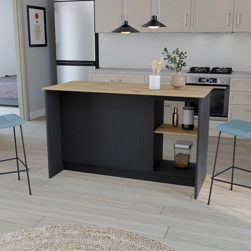 Kitchen Island, Black/Natural