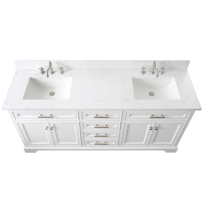Thompson 72" W Double Bathroom Vanity, White/Brushed Nickel