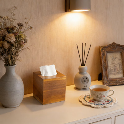 Couvre boîte à mouchoirs en bois d'acacia massif