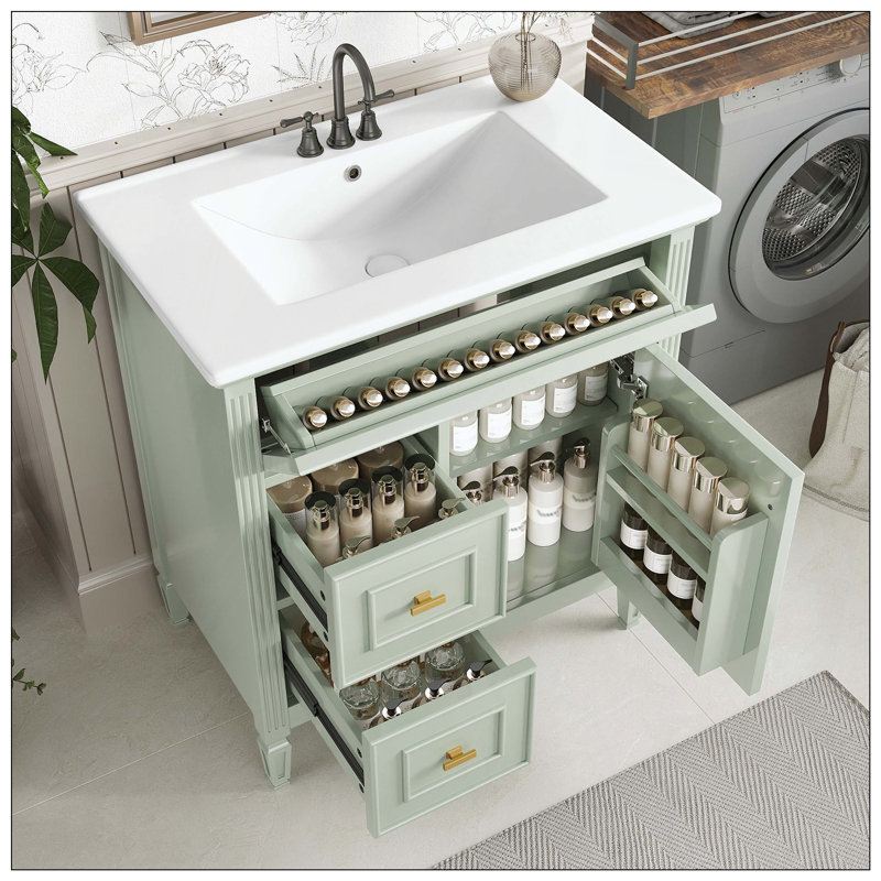 Armoire de meuble-lavabo de salle de bain, Vert