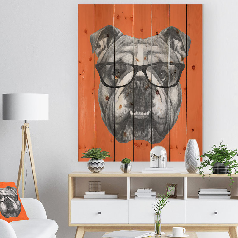 Bouledogue anglais avec lunettes Bouledogue anglais avec lunettes - impression sur, H 40 po x l 30 po x P 1 po