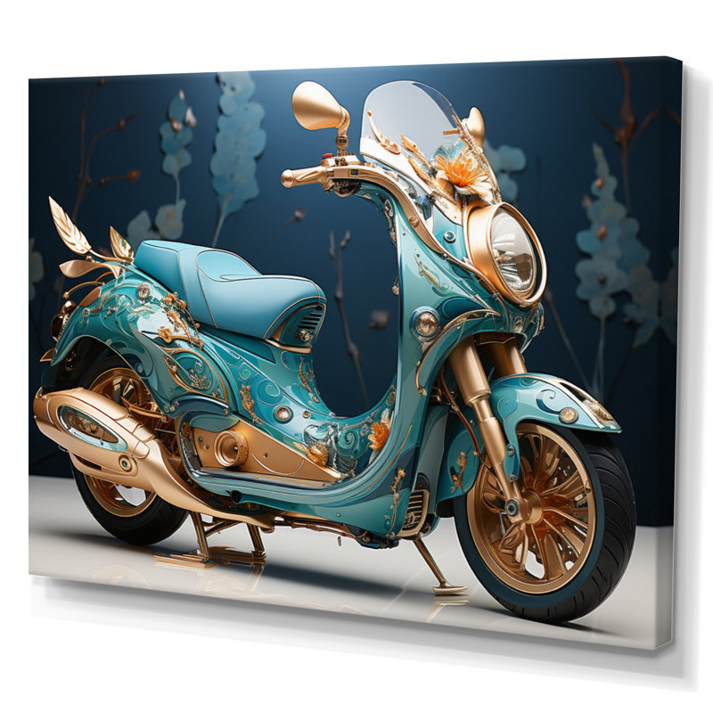 Turquoise, or, scooter personnalisé, croiseur sur toile I, H 24 po x l 32 po x P 1 po, Toile tendue