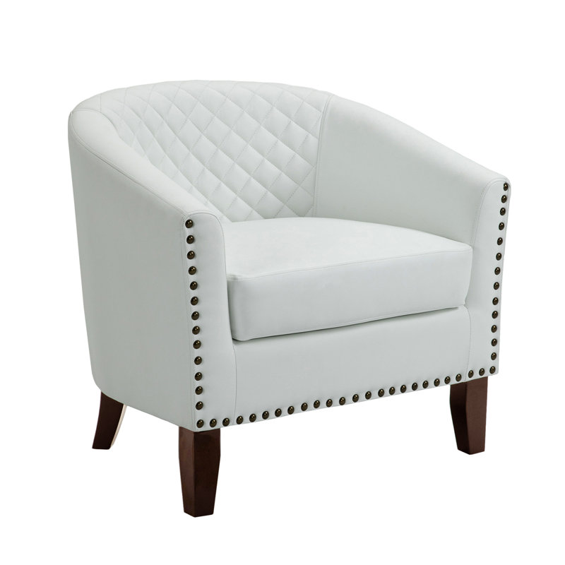 Edvardas 73.9 Cm Wide Tufted Barrel Chair, White Faux Leather