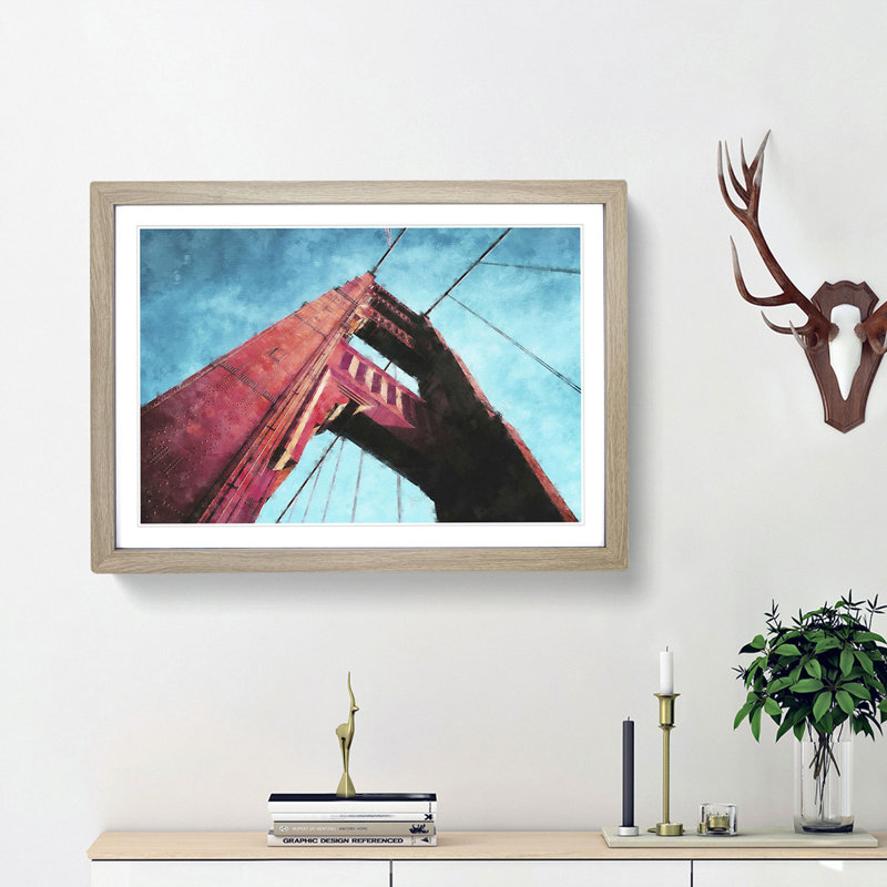 View of the Golden Gate Bridge in San Francisco - Picture Frame Graphic Art Print, 45cm H x 63cm W x 2cm D, Oak Framed