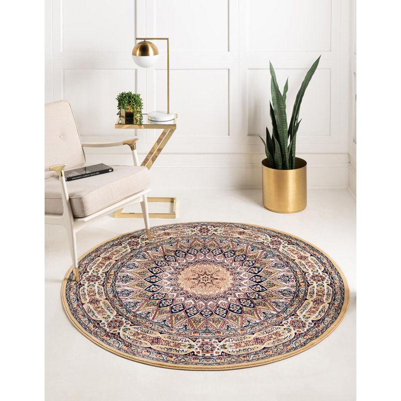 Tapis bleu Jackson Jackson, Beige/Burgundy, Rond 5 pi 3 po