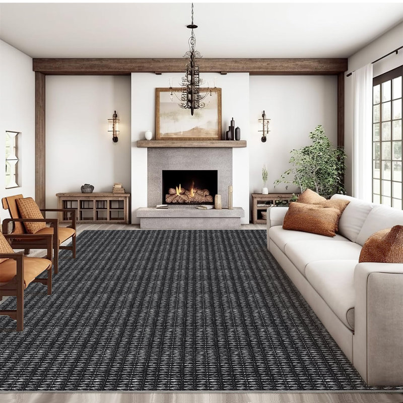 Modern Machine Washable Rug with Rubber Backing for Living Room Non-Slip Dining Room Rug Easy-Cleaning Floor Carpet for Bedroom