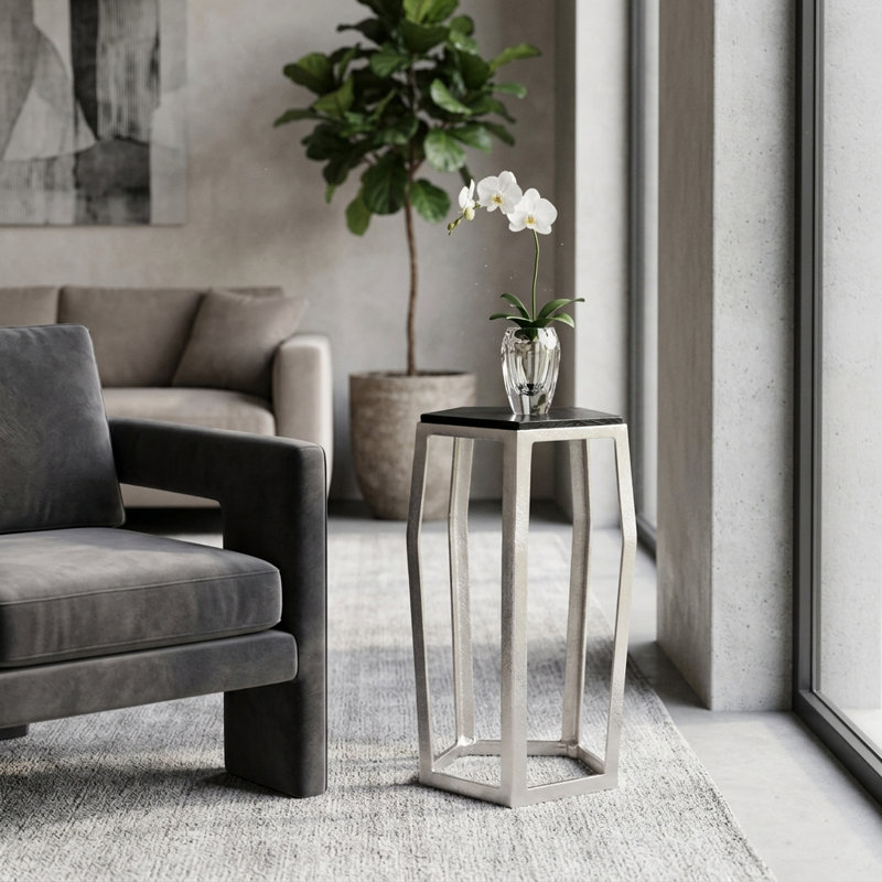 Table d'appoint avec plateau en verre et structure en métal - Décoration moderne pour le salon ou les petits espaces - Table de bout étroite pour la décoration intérieure