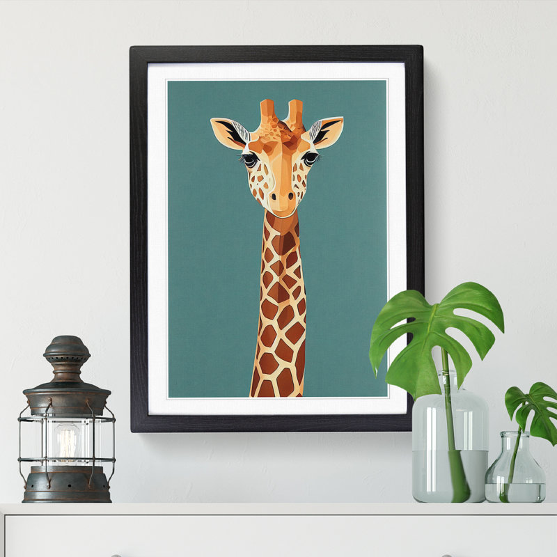 FRM-V0523-1073X Giraffe Geometric - Framed Print, Black Framed, 64cm H x 46cm W x 2cm D