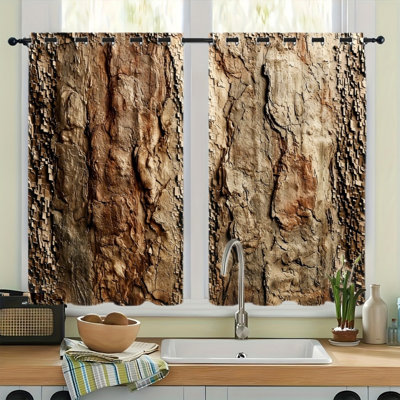 2Pcs rideaux occultants avec œillets, rideaux à imprimé d'écorce naturelle, blocage thermique et réduction du bruit, filtre d'intimité pour le salon, la chambre à coucher et le dortoir