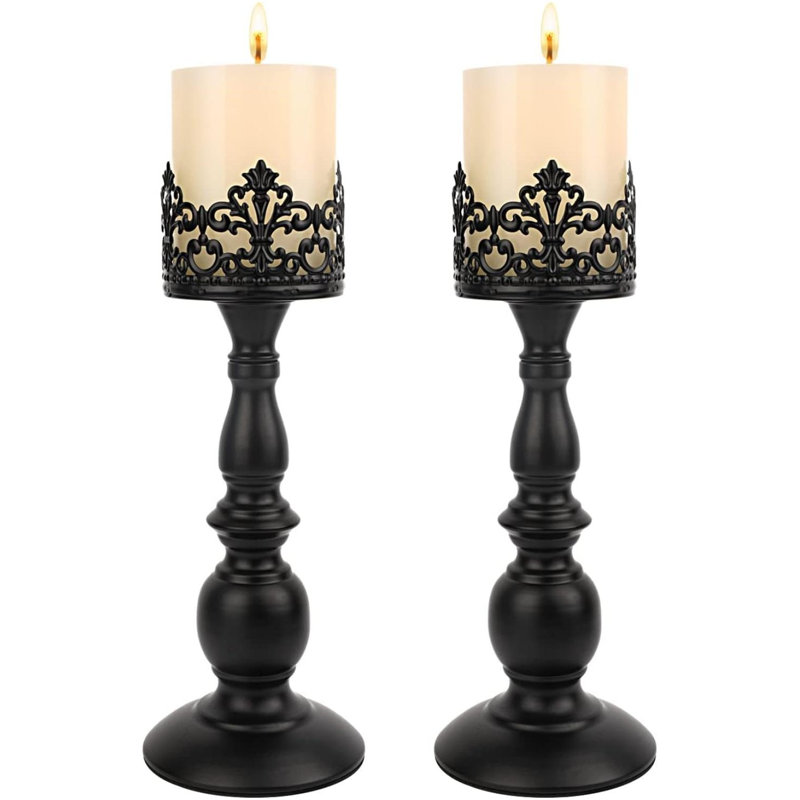 Candle Holders For Pillar Candles Gothic Matte Black Vintage Tall Candle Holders Set Of 2 Decorative Large Table Centerpieces Candle Stand Decor