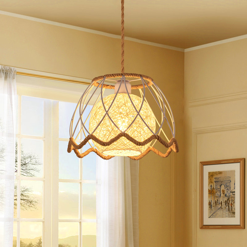 Luminaire suspendu en rotin 1 lumière Boho
