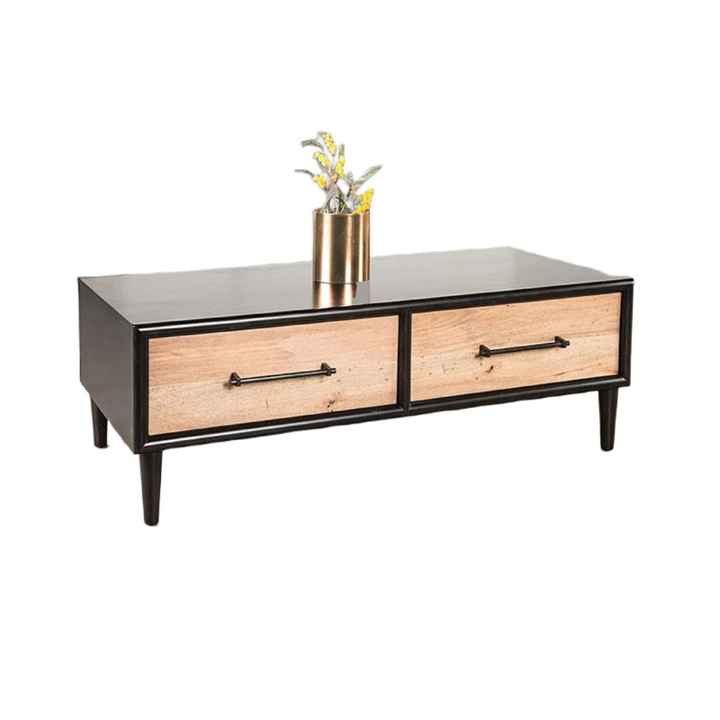 Table basse Lucas, 2 tiroirs, brun, bois d'hévéa massif noir, 52 po
