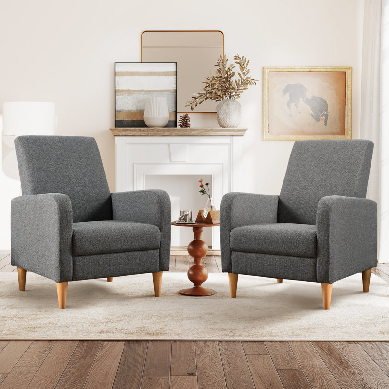 68cm Wide Modern Fabric Armchair with Wooden Legs and Soft Upholstered Seat (Set of 2), Dark Grey