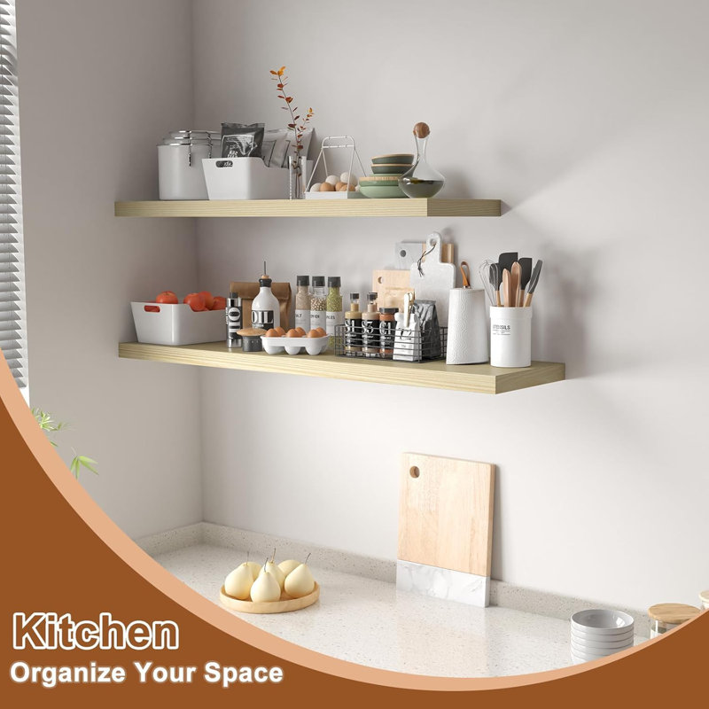  12 Inch Deep Floating Shelf, 48 x12 Inch Large Wall Mounted Shelf for Kitchen, Bathroom, Living Room, Oak (1 Pack), Oak Wood
